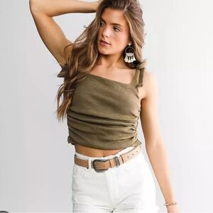 NWT Free People Boulevard Tank Olive Green  Ruched Top